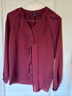 Jacob Wine Ruffle-Front Long-Sleeve Blouse